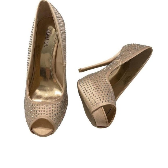 Jennifer López blush Rhinestone Peep Toe Stilletto‎ High Heels Size 8 - Picture 1 of 8